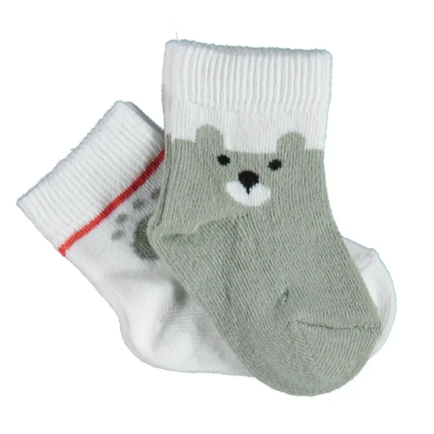 Bibaby Erkek Organik Çorap Soket 2li Happy Bear Yeşil - 1