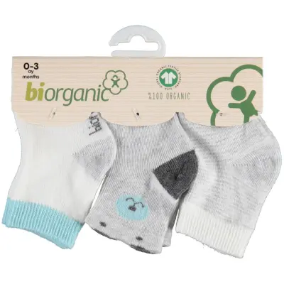 Bibaby Erkek Organik Çorap Soket 3lü Cute Bear Gri - Mint