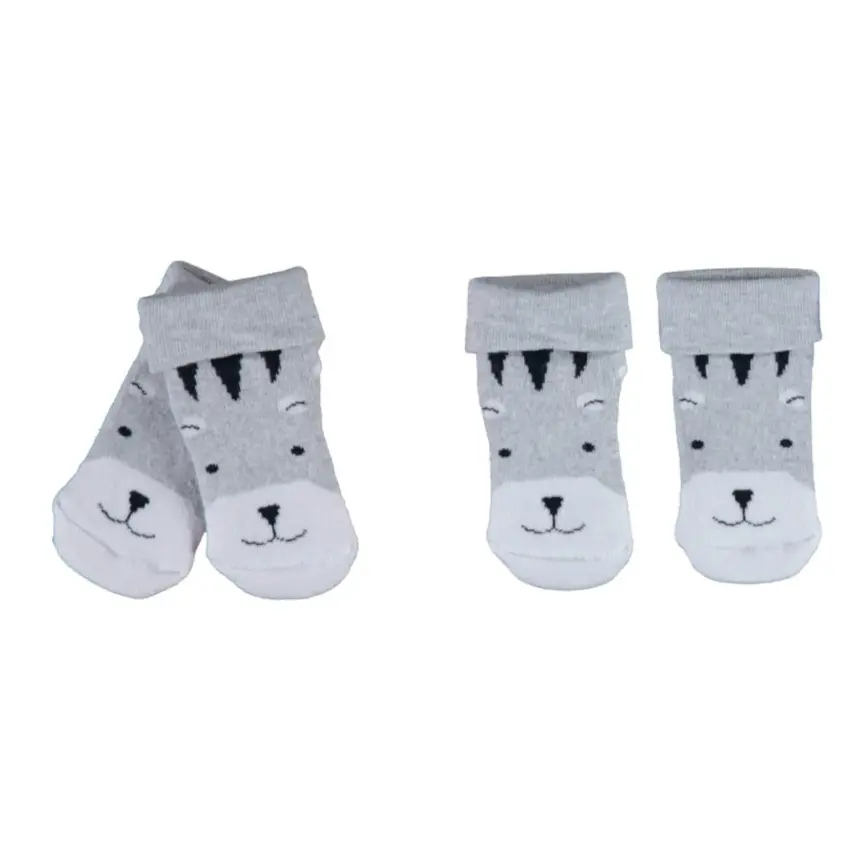 Bibaby Erkek Organik Çorap Soket Havlu Tiger Gri Melanj - 1