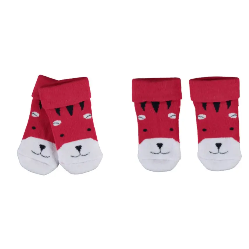Bibaby Erkek Organik Çorap Soket Havlu Tiger Kırmızı - 1