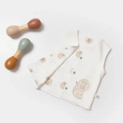 Bibaby Erkek Organik Yelek Brave Lion Ekru - Turkuaz (1)