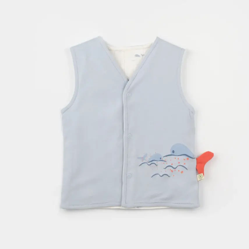 Bibaby Erkek Organik Yelek Penye Sun Lets Sail Ekru - Mavi - 3