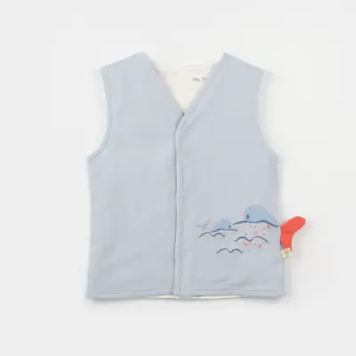Bibaby Erkek Organik Yelek Penye Sun Lets Sail Ekru - Mavi - 5