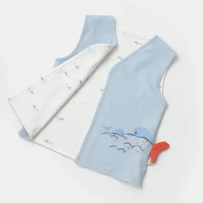 Bibaby Erkek Organik Yelek Penye Sun Lets Sail Ekru - Mavi (1)