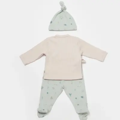 Bibaby Erkek Organik Zıbın Takımı 3lü Modal Happy Forest Bej - Mint - 3