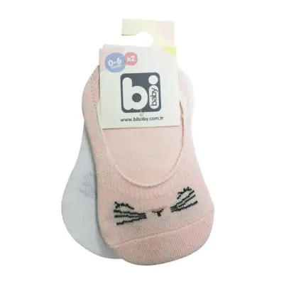 Bibaby Kız Babet Çorap 2li Cute Face Pembe - Beyaz (1)