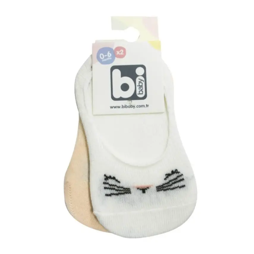 Bibaby Kız Babet Çorap 2li Cute Face Somon - Ekru - 2