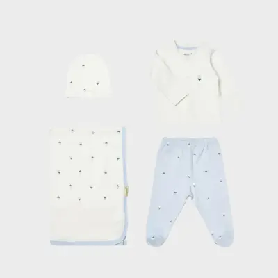 Bibaby Kız Bebek Organik Zıbın Takımı 4lü Battaniyeli Love Floral Ekru - Lila