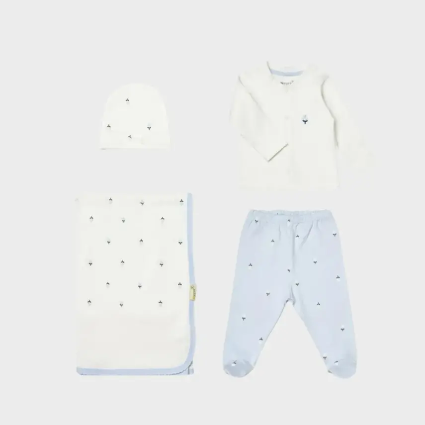 Bibaby Kız Bebek Organik Zıbın Takımı 4lü Battaniyeli Love Floral Ekru - Lila - 1