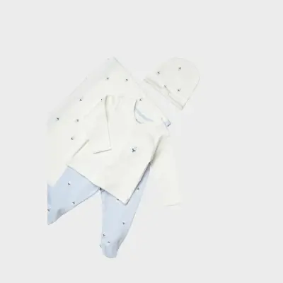 Bibaby Kız Bebek Organik Zıbın Takımı 4lü Battaniyeli Love Floral Ekru - Lila - 7