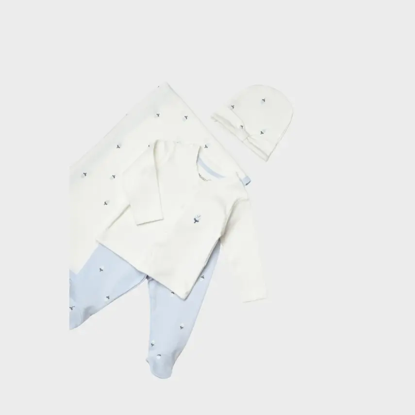 Bibaby Kız Bebek Organik Zıbın Takımı 4lü Battaniyeli Love Floral Ekru - Lila - 7