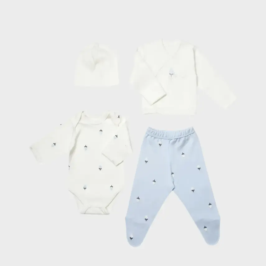 Bibaby Kız Bebek Organik Zıbın Takımı 4lü Love Floral Ekru - Lila - 1