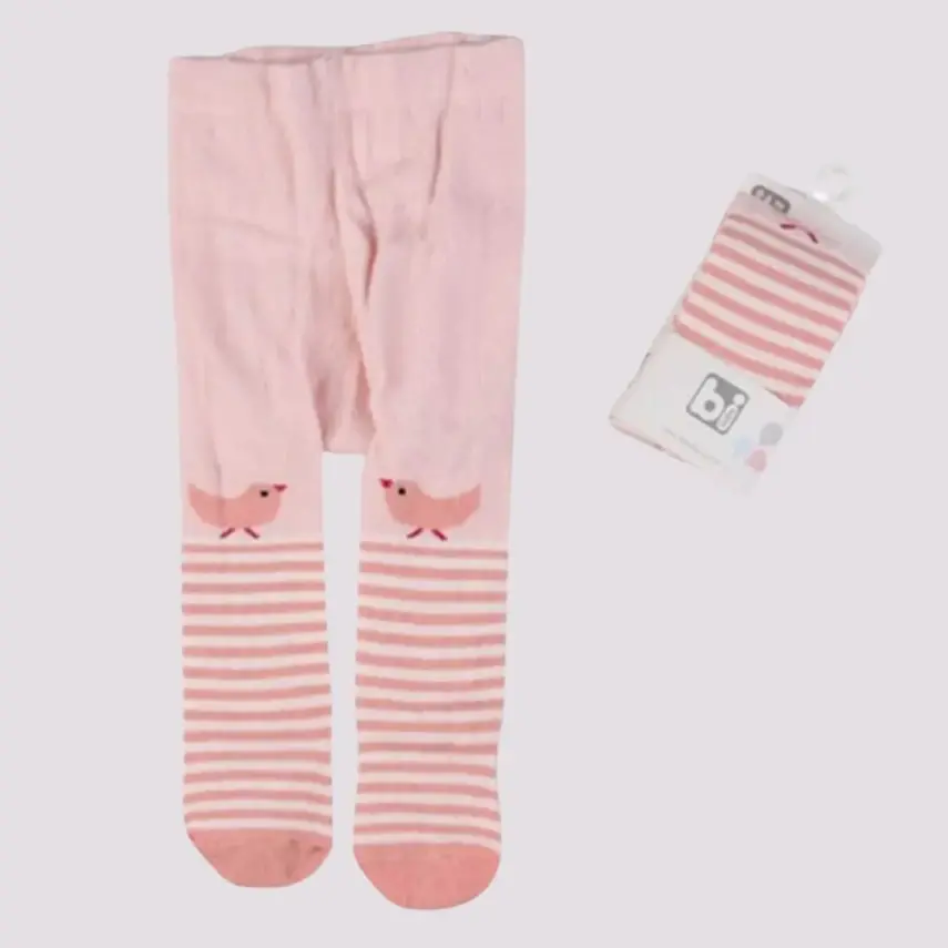 Bibaby Kız Çorap Külotlu Desenli Pembe - Kuş - 1