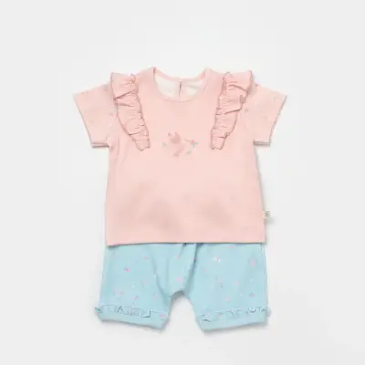 Bibaby Kız Organik 2li Takım Şortlu Always Happy Gül Kurusu - Mint