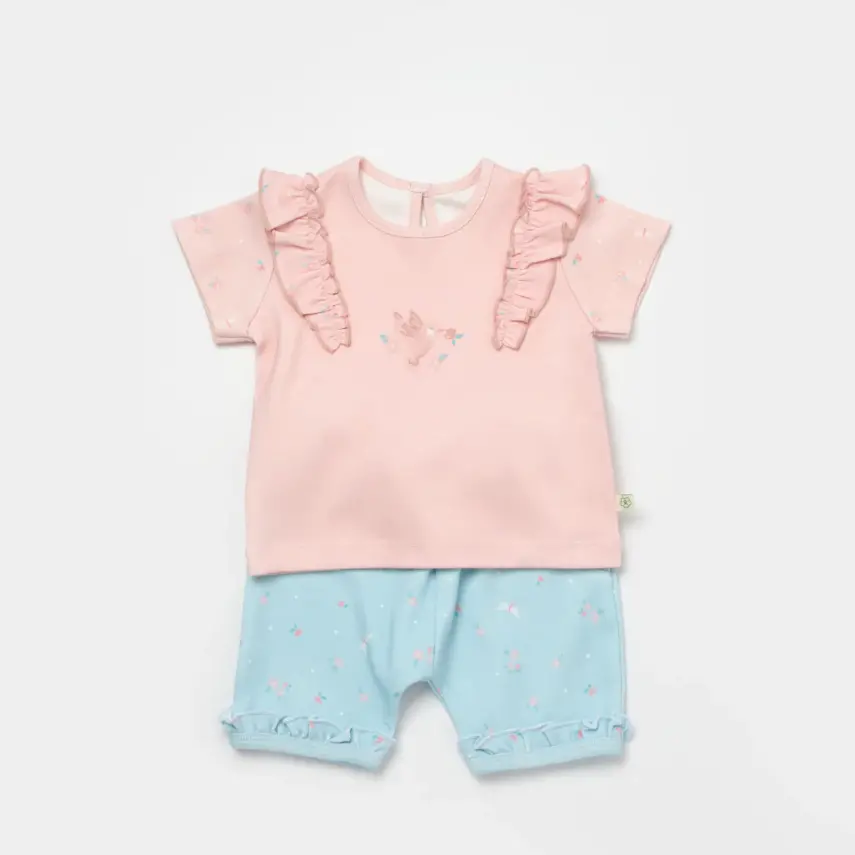Bibaby Kız Organik 2li Takım Şortlu Always Happy Gül Kurusu - Mint - 1