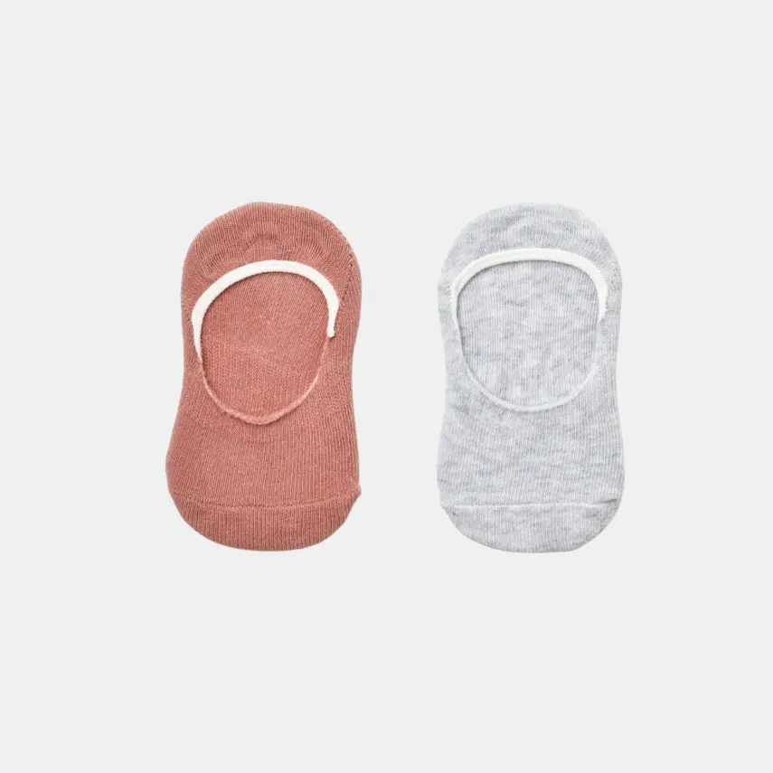 Bibaby Kız Organik Babet Çorap 2li Basic Gri - Gül Kurusu - 6