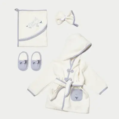 Bibaby Kız Organik Bornoz Love Floral Ekru - Lila - 1