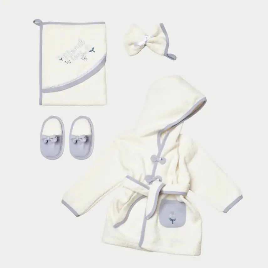 Bibaby Kız Organik Bornoz Love Floral Ekru - Lila - 1