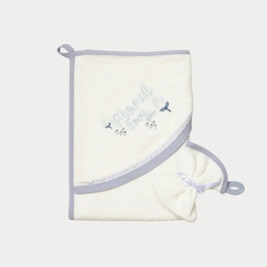 Bibaby Kız Organik Bornoz Love Floral Ekru - Lila - 6