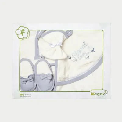 Bibaby Kız Organik Bornoz Love Floral Ekru - Lila - 9