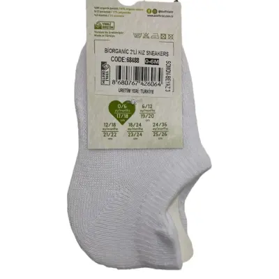 Bibaby Kız Organik Çorap Sneakers 2li Somon - Beyaz (1)