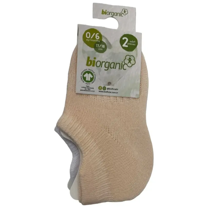 Bibaby Kız Organik Çorap Sneakers 2li Somon - Beyaz - 1