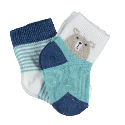 Bibaby Kız Organik Çorap Soket 2li Hello Teddy Bear Yeşil (1)