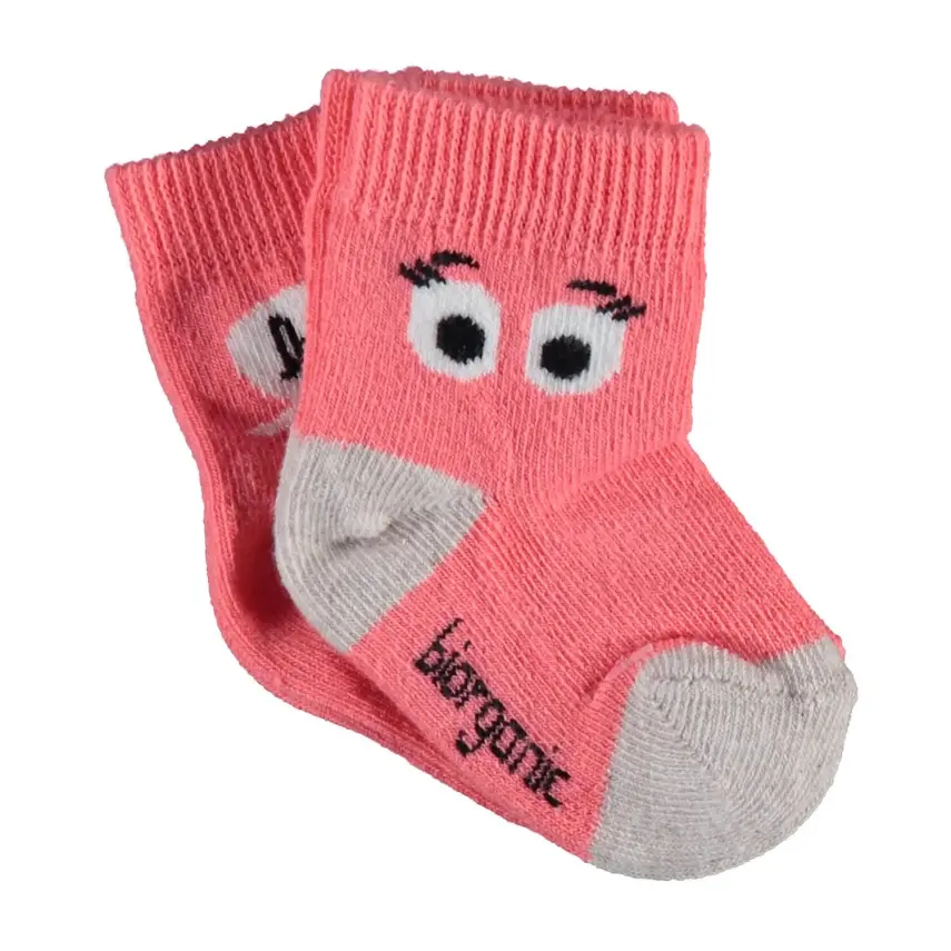 Bibaby Kız Organik Çorap Soket 2li Hi Bej - Nar Çiçeği - 1