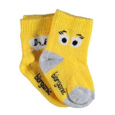 Bibaby Kız Organik Çorap Soket 2li Hi Gri - Sarı 