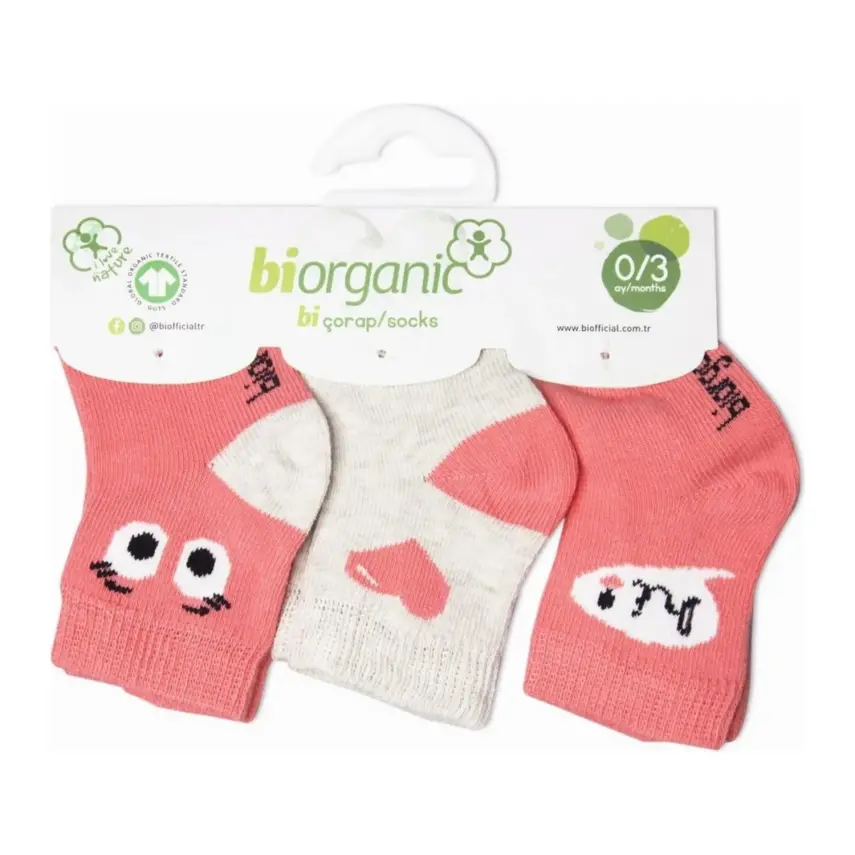 Bibaby Kız Organik Çorap Soket 3lü Hi Nar Çiçeği - 1