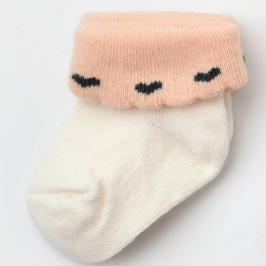 Bibaby Kız Organik Çorap Soket Kalpli Kız Ekru - 1