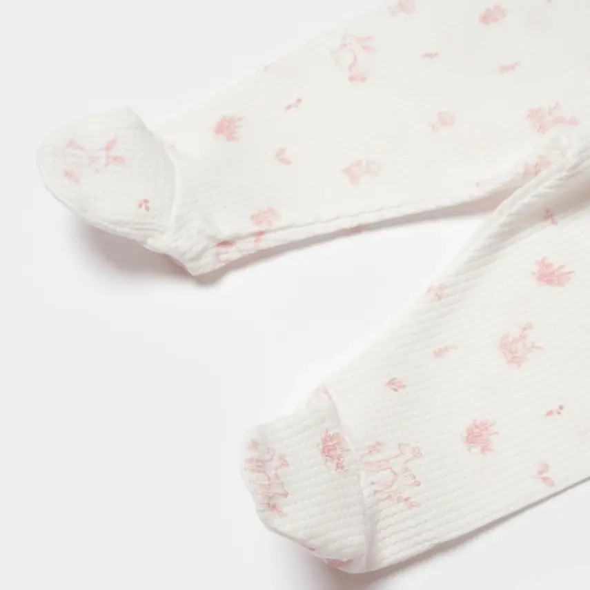 Bibaby Kız Organik Pantolon Patikli Waffle Deer And Bird Ekru - Gül - 4