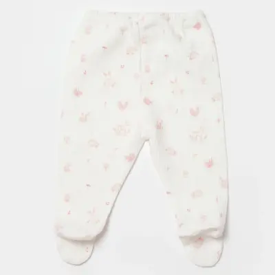 Bibaby Kız Organik Pantolon Patikli Waffle Deer And Bird Ekru - Gül - 7