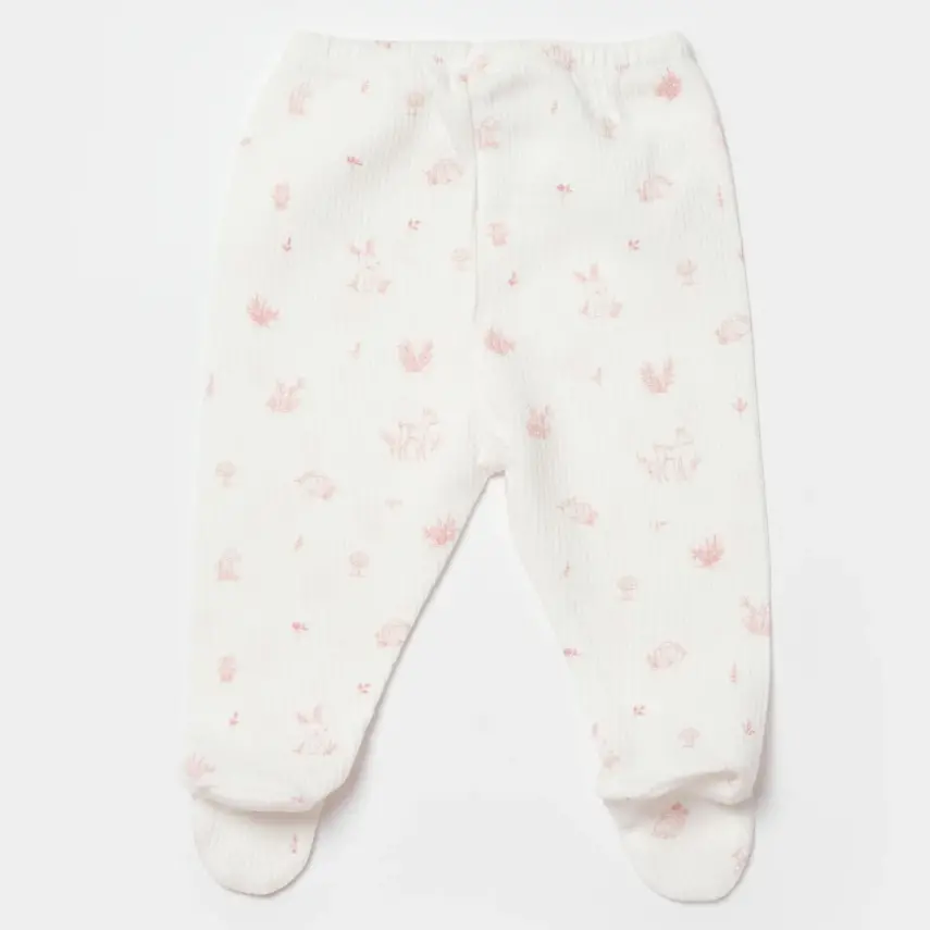 Bibaby Kız Organik Pantolon Patikli Waffle Deer And Bird Ekru - Gül - 7