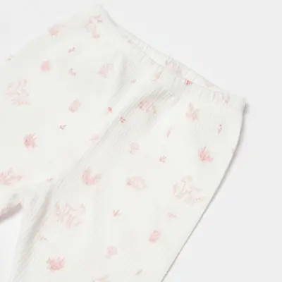 Bibaby Kız Organik Pantolon Patikli Waffle Deer And Bird Ekru - Gül - 6