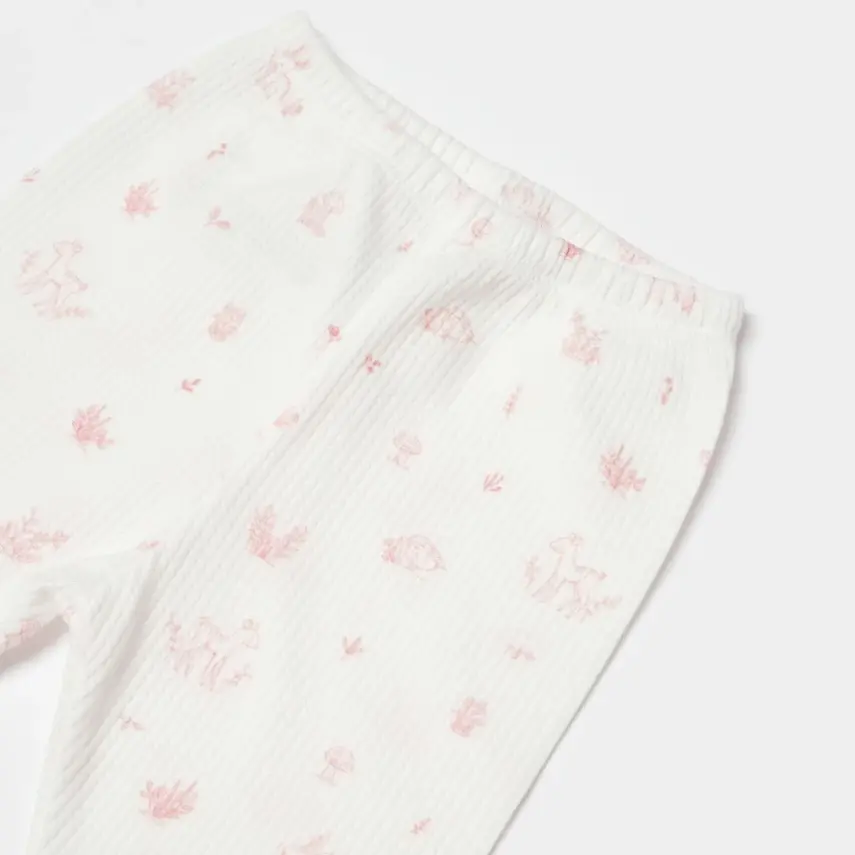 Bibaby Kız Organik Pantolon Patikli Waffle Deer And Bird Ekru - Gül - 8