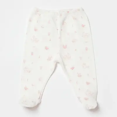 Bibaby Kız Organik Pantolon Patikli Waffle Deer And Bird Ekru - Gül - 5