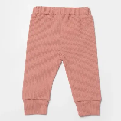 Bibaby Kız Organik Pantolon Waffle Deer And Bird Ekru - Rose (1)