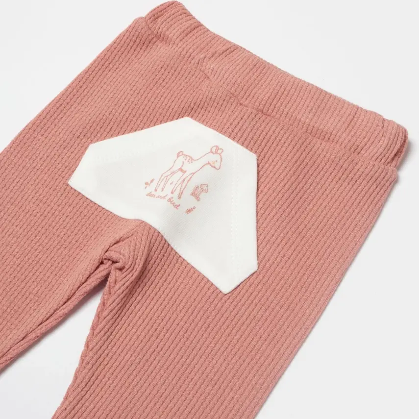 Bibaby Kız Organik Pantolon Waffle Deer And Bird Ekru - Rose - 3