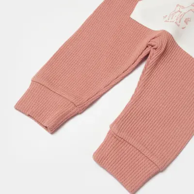 Bibaby Kız Organik Pantolon Waffle Deer And Bird Ekru - Rose - 4