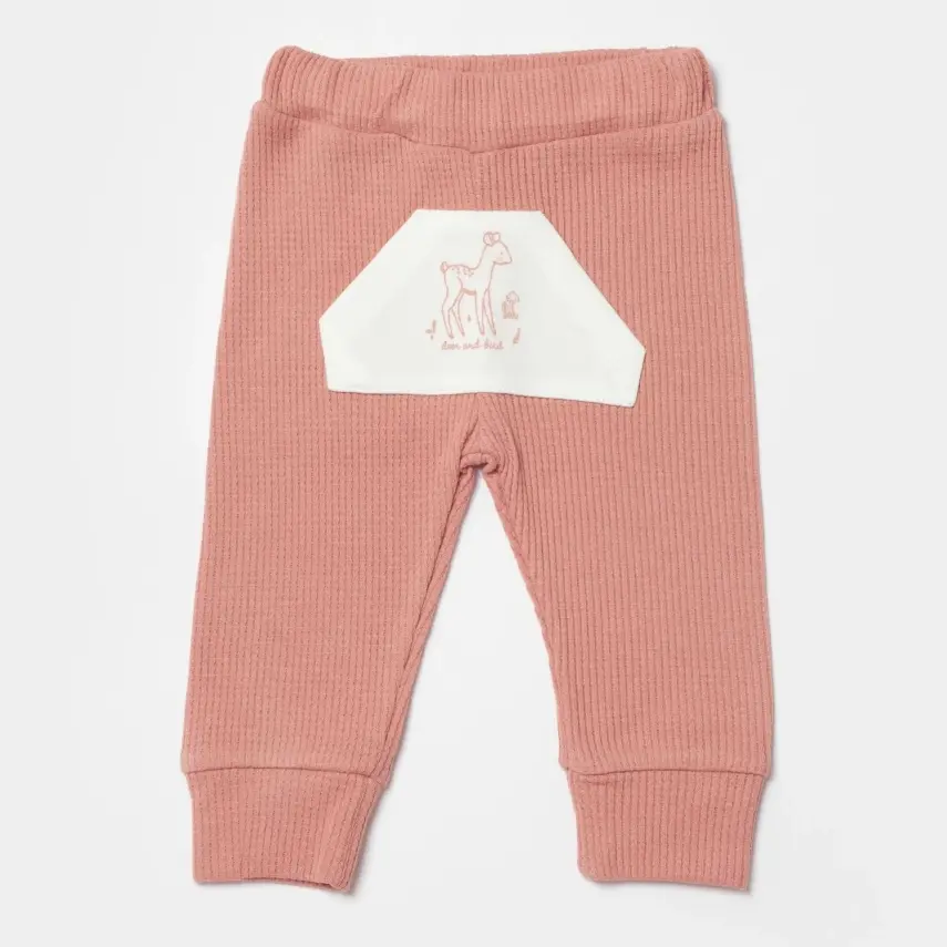 Bibaby Kız Organik Pantolon Waffle Deer And Bird Ekru - Rose - 1