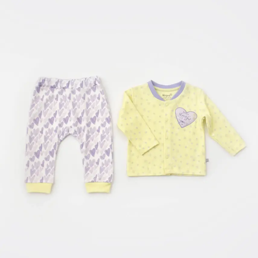 Bibaby Kız Organik Pijama Takımı Love You Baby Yellow Lavander - 1