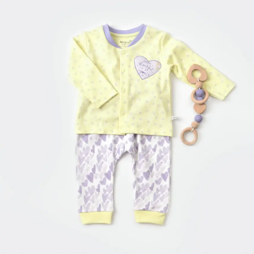 Bibaby Kız Organik Pijama Takımı Love You Baby Yellow Lavander - 3