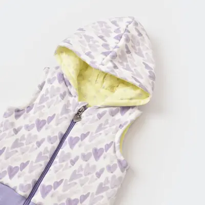 Bibaby Kız Organik Yelek Kapüşonlu Love You Baby Yellow Lavander - 5