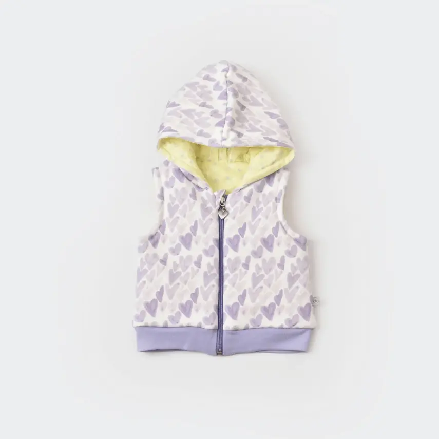 Bibaby Kız Organik Yelek Kapüşonlu Love You Baby Yellow Lavander - 10