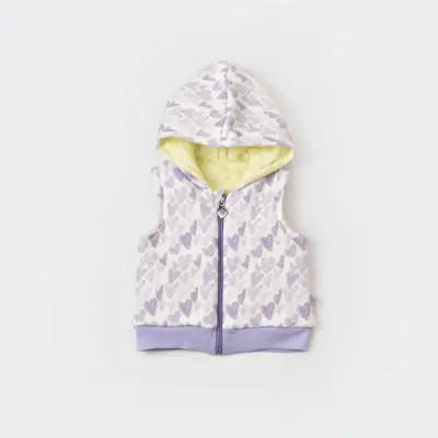 Bibaby Kız Organik Yelek Kapüşonlu Love You Baby Yellow Lavander - 12