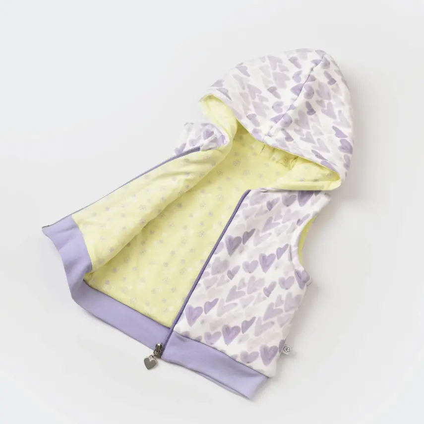 Bibaby Kız Organik Yelek Kapüşonlu Love You Baby Yellow Lavander - 15