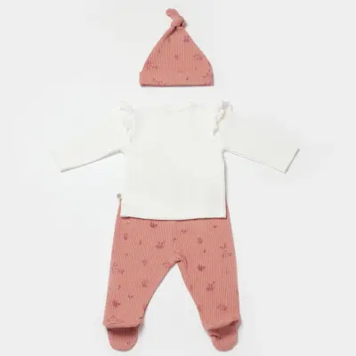Bibaby Kız Organik Zıbın Takımı 3lü Waffle Deer And Bird Ekru - Rose - 3