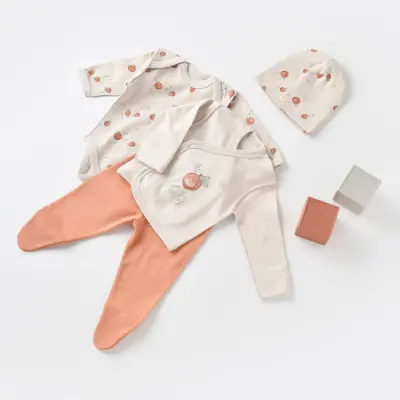 Bibaby Kız Organik Zıbın Takımı Summer Fruit Prematüre Light Cream Caramel - 4