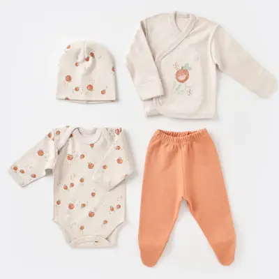 Bibaby Kız Organik Zıbın Takımı Summer Fruit Prematüre Light Cream Caramel